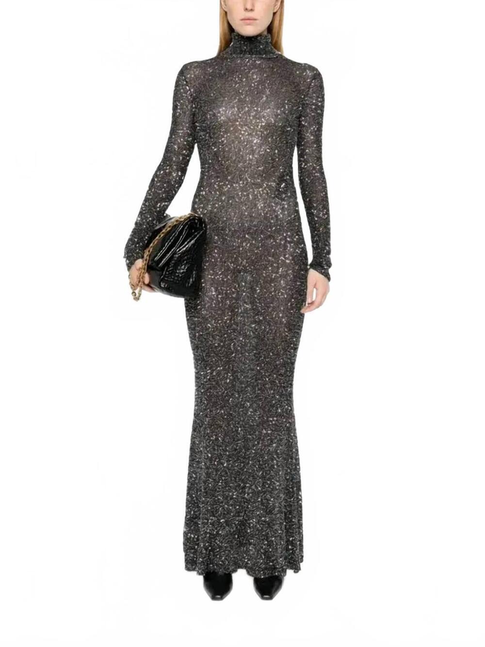 NEW BALENCIAGA sparkled high neck maxi dress in shimmering metallic black